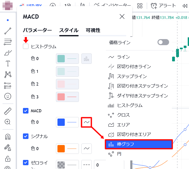 tradingview　MACD設定方法　PC