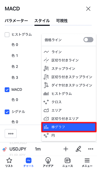 tradingview　MACD設定方法　スマホ